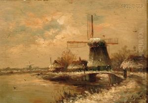 Winter Landscape With Windmill by Joseph De Groot