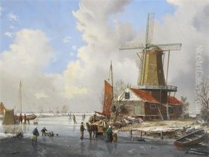Winter Scene By A Windmill