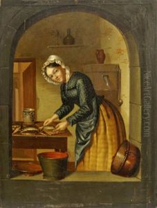 A Woman Preparing Fish by Jan Hendrik van Grootvelt