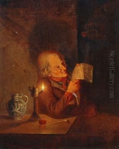 Lesender Mann Im Lampenschein by Jan Hendrik van Grootvelt