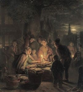 A Poultry Stall At An Evening Market by Jan Hendrik van Grootvelt