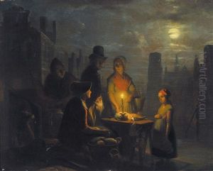 Marktscene Bij Avond by Jan Hendrik van Grootvelt
