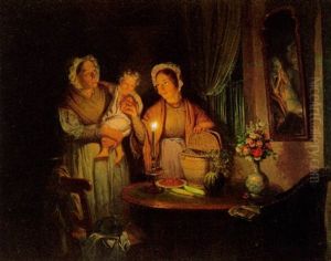 Drei Generationen In Einem Interieur Bei Kerzenschein by Jan Hendrik van Grootvelt
