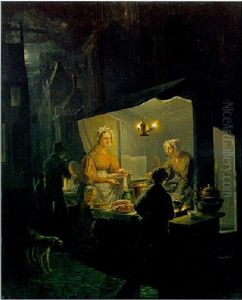 Het Oliebollenkraam Bij Avond by Jan Hendrik van Grootvelt