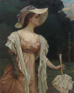Elegante Dame Mit Schirm In Parklandschaft