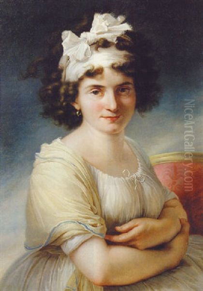 Portrait Of Celeste Coltellini, Mme. Meuricoffre, In A White Dress And Cream Shawl With A Headband Tied In A Bow - view 1