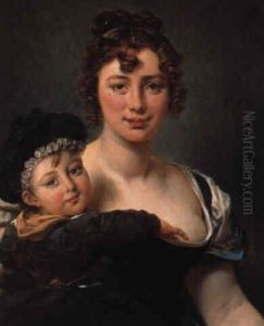 Portrait Of Francoise Simonnier And Her Daughter, Cecile-francoise by Baron Jean-Baptiste Gros
