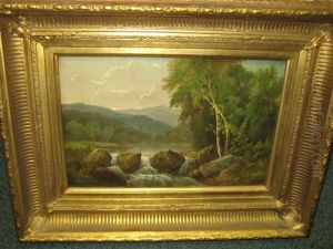 Lake Scene With Foreground Waterfall And Distant Mountains by Daniel Charles Grose