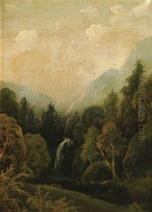 Landscape With Waterfall by Daniel Charles Grose