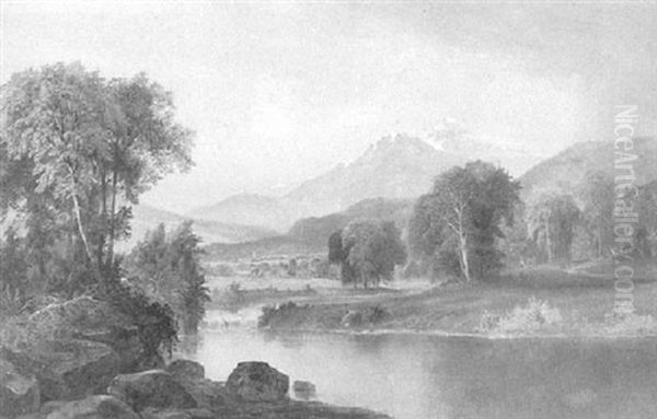 Autumn River Landscape With Trees And Mountains - view 1