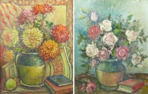 Still Life With Chrisanthemas, Books And Lemon (+ Vase With Roses, Verso) by Margareta Grossman