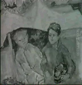 Zwei Kinder, Der Junge Rechts Eine Pickelhaube In Den Handen Haltend by Rudolf Grossmann