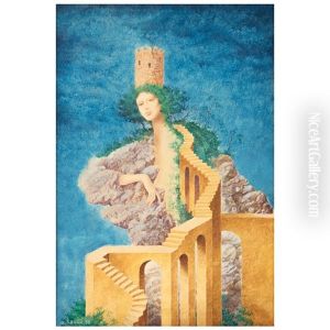 Dama Con Escalera Y Sombrero De Torre by Alberto Grosso