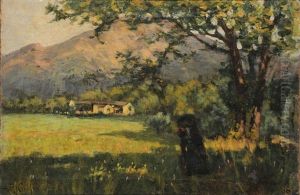 Paesaggio Campestre Con Contadina E Casolare by Alberto Grosso