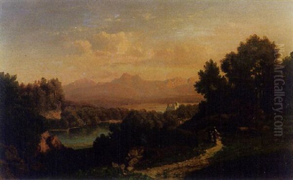 Seelandschaft Mit Figurenstaffage Und Blick Auf Einen Schloss - view 1
