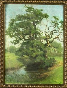 Knorriger Baum An Kleinem Weiher by Fritz Grotemeyer