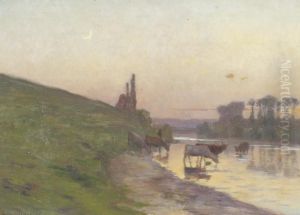 Kanallandschaft Mit Kuhen by Ernest Baillet