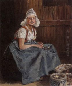 A Girl Peeling Potatoes by Fritz Grotemeyer