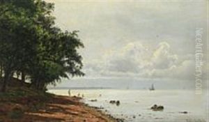 Vej Med Egetraeer Ved Stranden, Diset Morgen by Vilhelm Groth