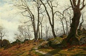 Two Young Girls In The Forest On An Autumn Day by Vilhelm Groth