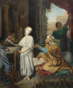 Eine Vornehme Orientalin Wird Auf Einer Terrasse Von Ihren Dienerinnen Umsorgt by Philipp Grotjohann