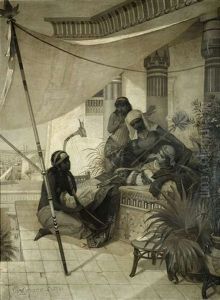 Eine Vornehme Orientalin Wird Auf Einer Terrasse Von Ihren Dienerinnen Umsorgt by Philipp Grotjohann