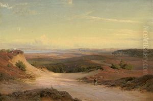 Danische Landschaft Mit Wanderer Im Abendlicht