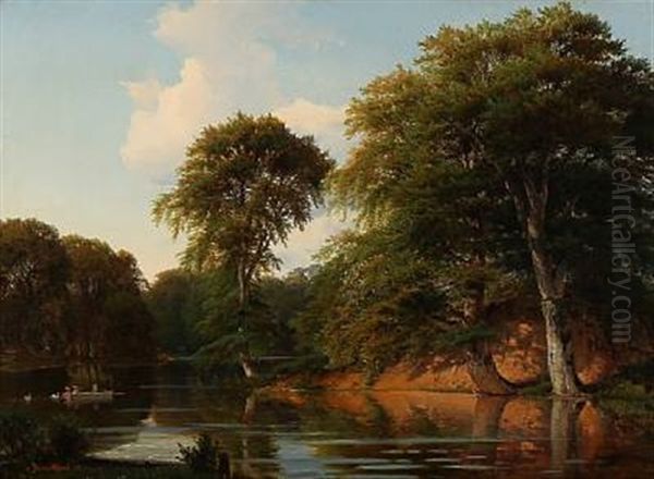 Summer Idyll With People Sailing On A Lake - view 1