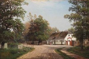 Scene From Orholm At The Deer Garden With The Red Gate, Denmark
