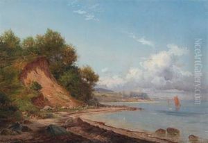 Coastal Scenery With Smal Sailboats