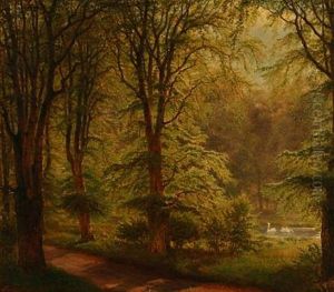Woodland Scene With Slotssoen In Horsholm by Nordahl (Peter Frederik N.) Grove