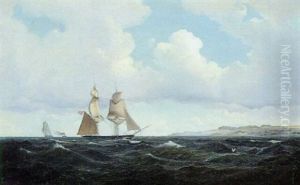 Marine Med Sejskib Naer Den Danske Kyst by Nordahl (Peter Frederik N.) Grove