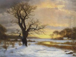 Winterabend Mit Prachtvoll Verf,rbtem Horizont by Nordahl (Peter Frederik N.) Grove