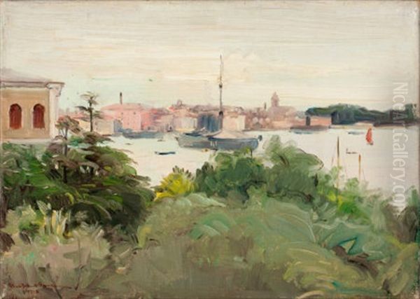 Italian Landscape With Moored Boats - view 1