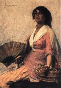 Italian Flower Vender With Her Fan by Oliver Dennett Grover