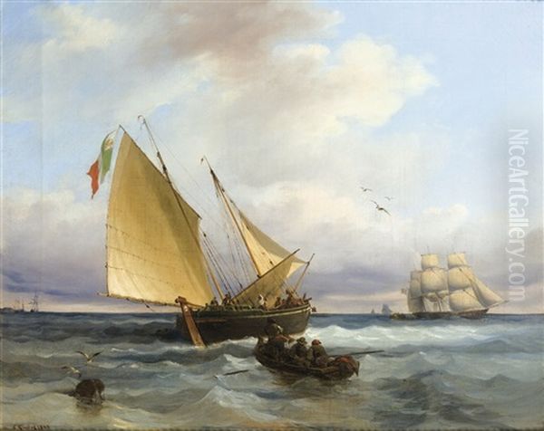 Bateaux De Peche Dans La Lagune, Avec Un Etendard De La Republique Serenissime De Sainte Marie - view 1