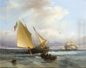 Bateaux De Peche Dans La Lagune, Avec Un Etendard De La Republique Serenissime De Sainte Marie by Carlo Grubacs