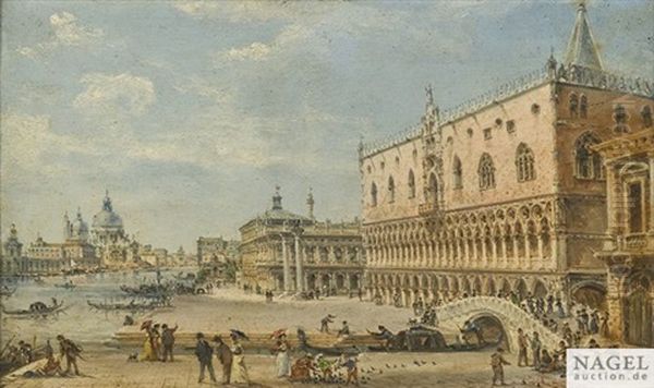 Blick Auf Den Dogenpalast, Die Piazzetta Und Das Bacino Di San Marco In Venedig. Im Hintergrund Die Kirche Santa Maria Della Salute - view 1