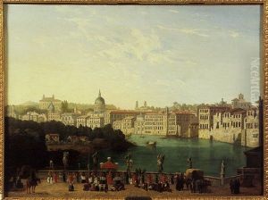 Vue De Rome Et Procession Sur Le Pont Du Chateau Saint-ange by Carlo Grubacs