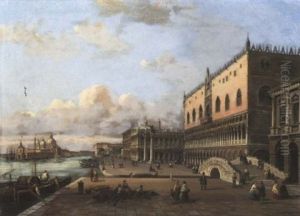 Figures In The Piazzetta With Santa Maria Della Salute Beyond