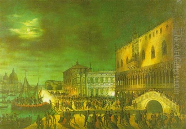 Carnivale At The Piazza San Marco, Venice At Night - view 1