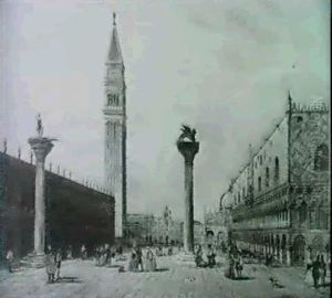 Figures In The Piazza Di San Marco And The Companion, A Pair by Carlo Grubacs