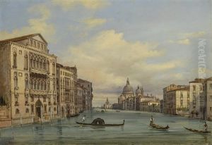 Venice, A View Of The Grand Canal From The Ponte Dell'accademia Looking Towards Santa Maria Della Salute by Giovanni Grubas