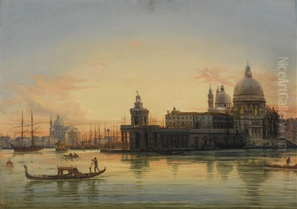 Venice, A View Of The Bacino Di San Marco And The Dogana At Sunset by Giovanni Grubas