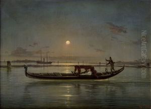 Gondelfahrt In Der Lagune Bei Mondlicht by Giovanni Grubas