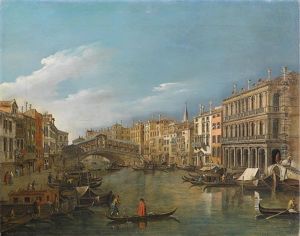 Der Canal Grande Und Die Rialtobrucke In Venedig