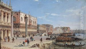 Motiv Aus Venedig Mit Blick Auf Die Markussaulen Und Riva Degli Schiavoni by Giovanni Grubas