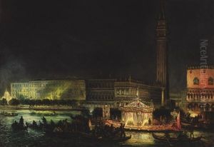 Velence A Dozse-palotaval Es A Szent Mark Terrel (venice With The Doge's Palace And The St. Mark's Square) by Giovanni Grubas