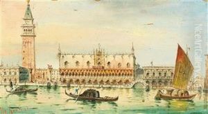 Venice, Gondolas In St. Mark"s Bay And A View Of St. Mark"s Square (2 Works) by Marco Grubas