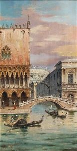 Venetian Scene, Bridge Of Sighs (+ View Of St. Mark"s Square; 2 Works) by Marco Grubas